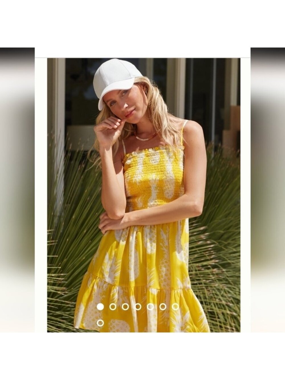 Anthropologie Yellow & White Mini Dress, Pineapple Print removable Straps sz 1x - Picture 1 of 16